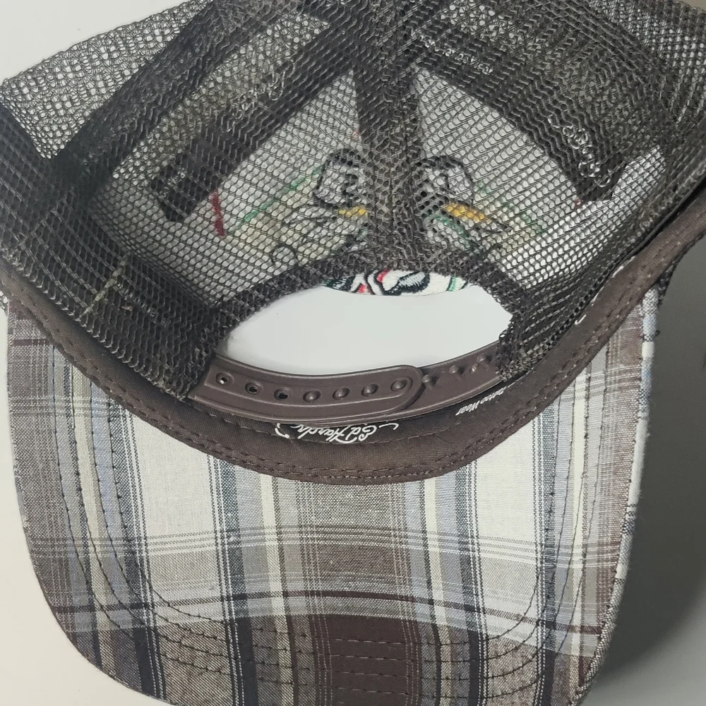 Ed Hardy Multicolor Plaid Cap with Skull Art